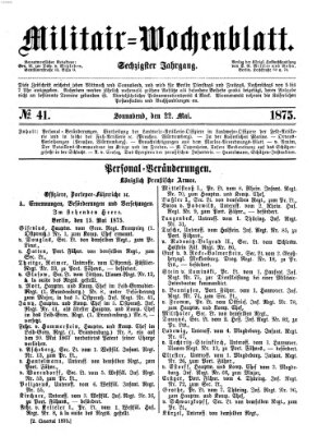 Militär-Wochenblatt Samstag 22. Mai 1875