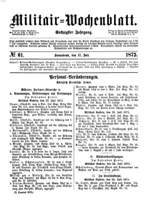 Militär-Wochenblatt Samstag 31. Juli 1875