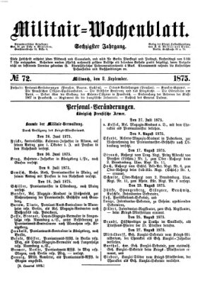 Militär-Wochenblatt Mittwoch 8. September 1875