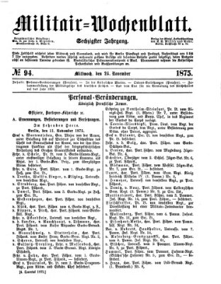Militär-Wochenblatt Mittwoch 24. November 1875