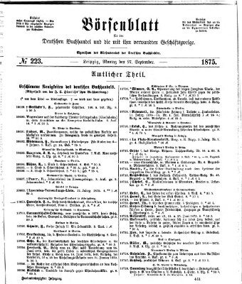 Börsenblatt für den deutschen Buchhandel Montag 27. September 1875