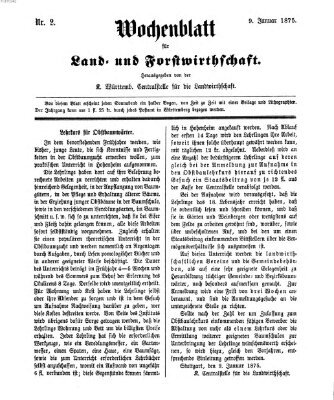 Wochenblatt für Land- und Forstwirthschaft Samstag 9. Januar 1875