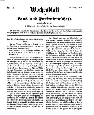 Wochenblatt für Land- und Forstwirthschaft Samstag 27. März 1875