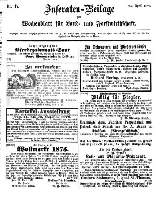 Wochenblatt für Land- und Forstwirthschaft Samstag 24. April 1875