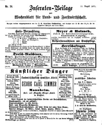 Wochenblatt für Land- und Forstwirthschaft Samstag 21. August 1875