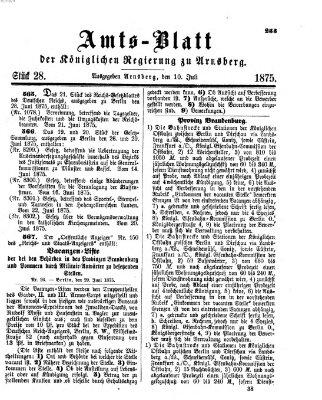 Amtsblatt für den Regierungsbezirk Arnsberg Samstag 10. Juli 1875