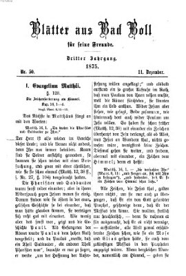 Blätter aus Bad Boll für seine Freunde Samstag 11. Dezember 1875