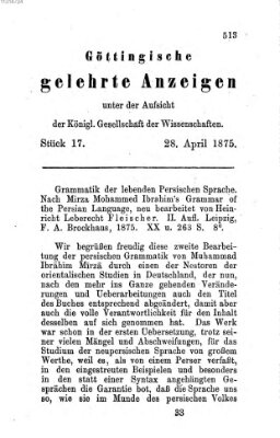 Göttingische gelehrte Anzeigen (Göttingische Zeitungen von gelehrten Sachen) Mittwoch 28. April 1875