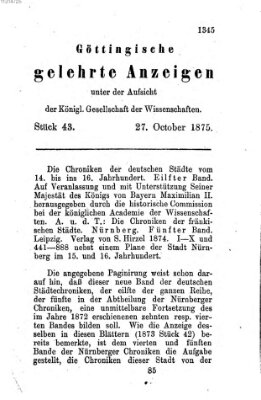 Göttingische gelehrte Anzeigen (Göttingische Zeitungen von gelehrten Sachen) Mittwoch 27. Oktober 1875