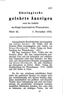 Göttingische gelehrte Anzeigen (Göttingische Zeitungen von gelehrten Sachen) Mittwoch 3. November 1875