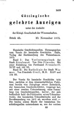 Göttingische gelehrte Anzeigen (Göttingische Zeitungen von gelehrten Sachen) Mittwoch 10. November 1875