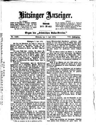 Kitzinger Anzeiger Mittwoch 7. Juli 1875