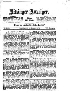 Kitzinger Anzeiger Donnerstag 16. September 1875