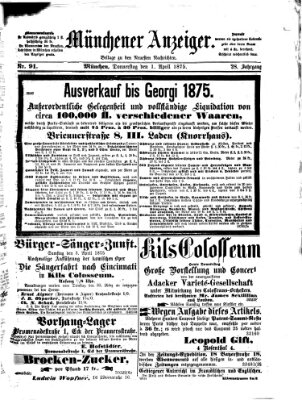 Münchener Anzeiger (Münchner neueste Nachrichten) Donnerstag 1. April 1875