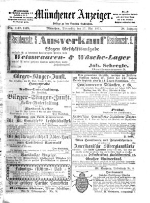 Münchener Anzeiger (Münchner neueste Nachrichten) Donnerstag 27. Mai 1875