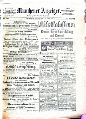 Münchener Anzeiger (Münchner neueste Nachrichten) Freitag 16. Juli 1875