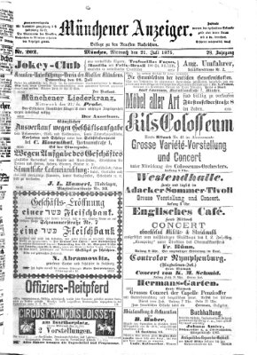 Münchener Anzeiger (Münchner neueste Nachrichten) Mittwoch 21. Juli 1875