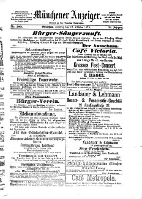 Münchener Anzeiger (Münchner neueste Nachrichten) Dienstag 12. Oktober 1875