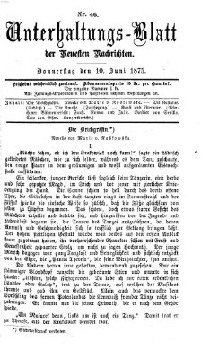 Neueste Nachrichten aus dem Gebiete der Politik (Münchner neueste Nachrichten) Donnerstag 10. Juni 1875