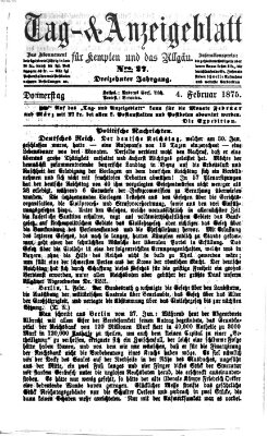 Tag- und Anzeigeblatt für Kempten und das Allgäu Donnerstag 4. Februar 1875