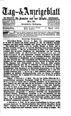 Tag- und Anzeigeblatt für Kempten und das Allgäu Donnerstag 8. April 1875
