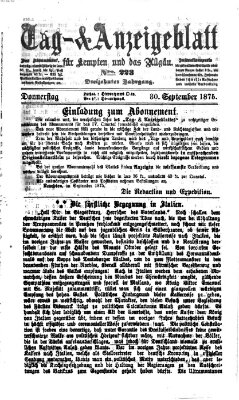 Tag- und Anzeigeblatt für Kempten und das Allgäu Donnerstag 30. September 1875