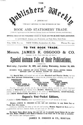 Publishers' weekly Samstag 18. September 1875