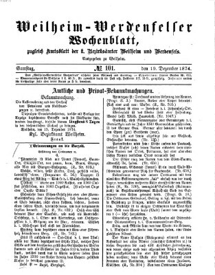 Weilheim-Werdenfelser Wochenblatt Samstag 19. Dezember 1874