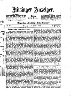 Kitzinger Anzeiger Mittwoch 1. Oktober 1873