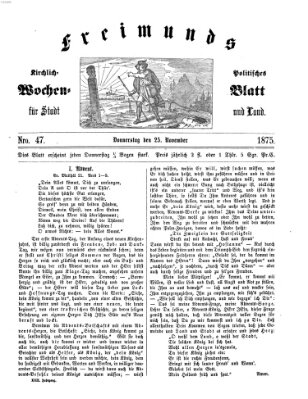 Freimund's kirchlich-politisches Wochenblatt für Stadt und Land Donnerstag 25. November 1875