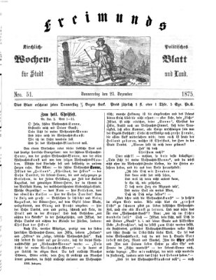 Freimund's kirchlich-politisches Wochenblatt für Stadt und Land Donnerstag 23. Dezember 1875