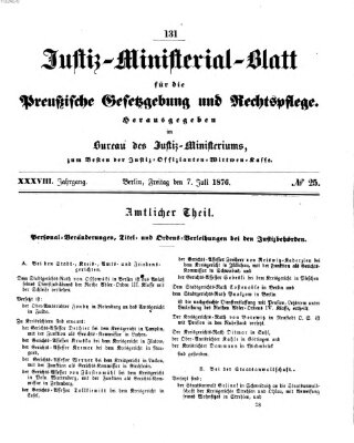 Justiz-Ministerialblatt für die preußische Gesetzgebung und Rechtspflege Freitag 7. Juli 1876