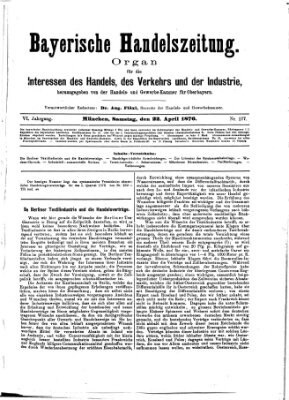 Bayerische Handelszeitung Samstag 22. April 1876