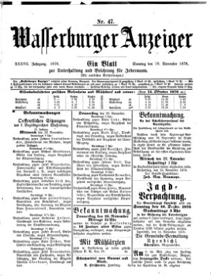 Wasserburger Anzeiger (Wasserburger Wochenblatt) Sonntag 19. November 1876