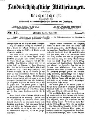 Landwirthschaftliche Mittheilungen Sonntag 23. April 1876