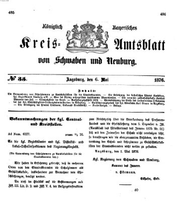 Königlich Bayerisches Kreis-Amtsblatt von Schwaben und Neuburg Samstag 6. Mai 1876