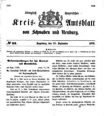 Königlich Bayerisches Kreis-Amtsblatt von Schwaben und Neuburg Samstag 30. September 1876
