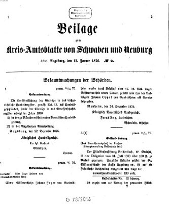 Königlich Bayerisches Kreis-Amtsblatt von Schwaben und Neuburg Mittwoch 12. Januar 1876