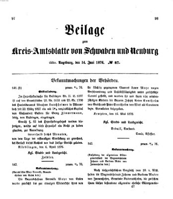 Königlich Bayerisches Kreis-Amtsblatt von Schwaben und Neuburg Mittwoch 14. Juni 1876