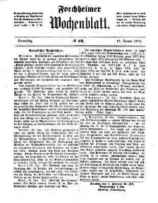 Amtsblatt für die Königlichen Bezirksämter Forchheim und Ebermannstadt sowie für die Königliche Stadt Forchheim Donnerstag 27. Januar 1876