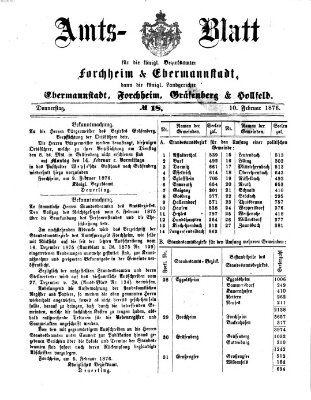 Amtsblatt für die Königlichen Bezirksämter Forchheim und Ebermannstadt sowie für die Königliche Stadt Forchheim Donnerstag 10. Februar 1876