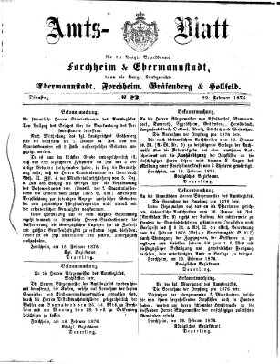 Amtsblatt für die Königlichen Bezirksämter Forchheim und Ebermannstadt sowie für die Königliche Stadt Forchheim Dienstag 22. Februar 1876