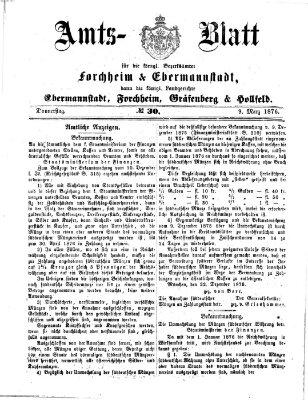 Amtsblatt für die Königlichen Bezirksämter Forchheim und Ebermannstadt sowie für die Königliche Stadt Forchheim Donnerstag 9. März 1876