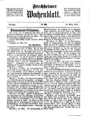 Amtsblatt für die Königlichen Bezirksämter Forchheim und Ebermannstadt sowie für die Königliche Stadt Forchheim Samstag 25. März 1876