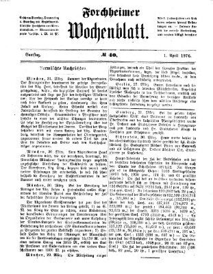 Amtsblatt für die Königlichen Bezirksämter Forchheim und Ebermannstadt sowie für die Königliche Stadt Forchheim Samstag 1. April 1876