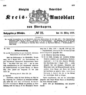 Königlich-bayerisches Kreis-Amtsblatt von Oberbayern (Münchner Intelligenzblatt) Freitag 10. März 1876