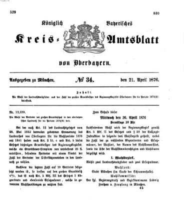 Königlich-bayerisches Kreis-Amtsblatt von Oberbayern (Münchner Intelligenzblatt) Freitag 21. April 1876