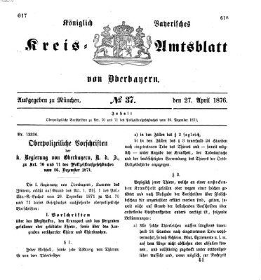 Königlich-bayerisches Kreis-Amtsblatt von Oberbayern (Münchner Intelligenzblatt) Donnerstag 27. April 1876