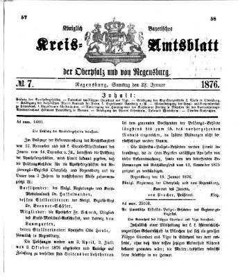 Königlich-bayerisches Kreis-Amtsblatt der Oberpfalz und von Regensburg (Königlich bayerisches Intelligenzblatt für die Oberpfalz und von Regensburg) Samstag 22. Januar 1876