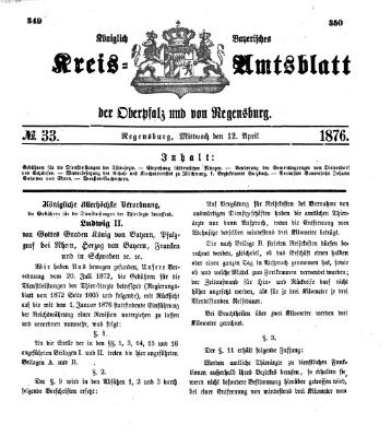 Königlich-bayerisches Kreis-Amtsblatt der Oberpfalz und von Regensburg (Königlich bayerisches Intelligenzblatt für die Oberpfalz und von Regensburg) Mittwoch 12. April 1876